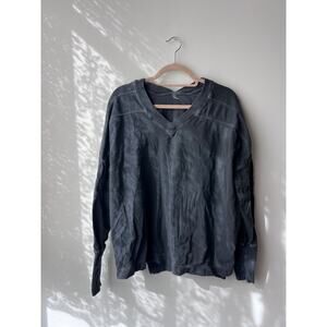 Free People Movement Gray V-Neck Stripe Features Pullover Sweatshirt Size Medium